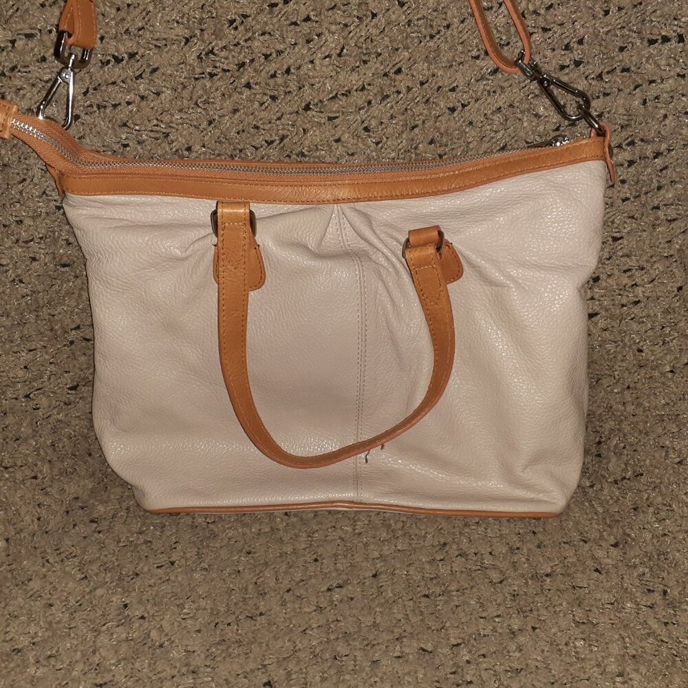 VALENTINA-Pinky Beige/Tan Pebbled Leather-Dual Handle/Crossbody/Shoulder-NWOT - Picture 4 of 11